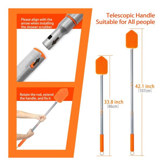 4-in-1 Duschschrubber mit Langem Stiel für Badreinigung | Vielseitige Schrubbbürste für Badewanne Boden & Wand | Reinigungsbürste für effektive Fußleistenpflege