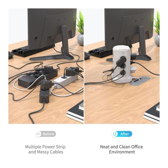 12-Fach Steckdosenleiste mit Überspannungsschutz einzeln schaltbar & USB - 3m Kabel - Blitzschutz - 16A/4000W - Weiß