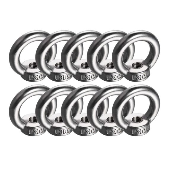 10er Pack M8 Ringmuttern aus poliertem 304-Edelstahl | Augenmutter für 230kg Traglast | Transportmutter ösengegossen