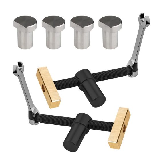 2er Set Edelstahl Schraubzwingen für Werkbank - 20mm Tischklemmen mit Niederhalter für präzise Holzbearbeitung und Tischhobel robuste Bankhaken für sicheres Arbeiten