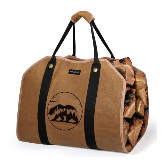 Extra Großer Holzkorb aus Segeltuch mit Verstärkten Griffen – Kaminholzträger und Brennholztasche für Schweren Holztransport – Filzkorb in Braun für Stilvollen Kaminholzhalter