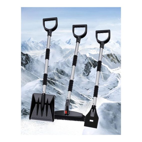 3-in-1 Zusammenklappbare Schneeschaufel Tragbares Set für Auto & Camping