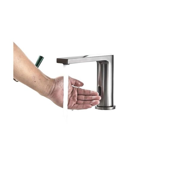 Smart Sensor Wasserfall-Wasserhahn in Gun Grey für Badezimmer - Automatischer Touch-Wasserhahn Becken-Deckmontage Heiß-Kaltwasser-Mischbatterie ideal zum Töpfefüllen (1 UK Gun Grey Short