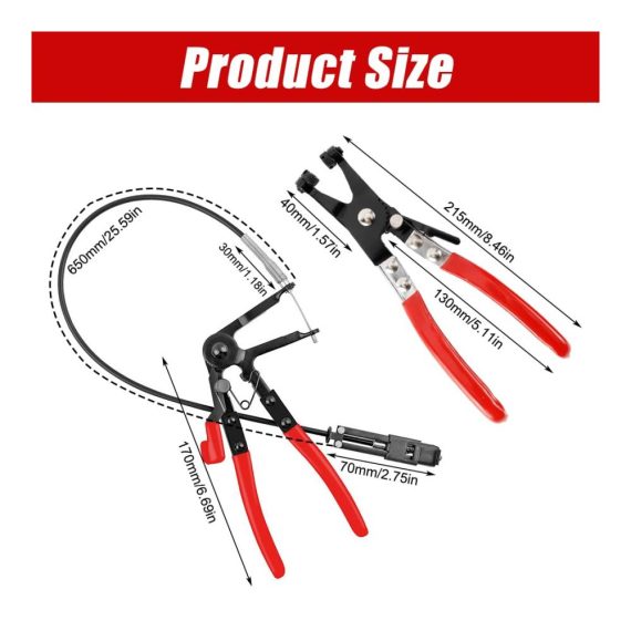 KFZ Schlauchklemmenzangen-Set - 2Pcs Federbandschellenzange mit geradem Hals 650 mm - Professionelles Werkzeug für Schlauchschellen in KFZ