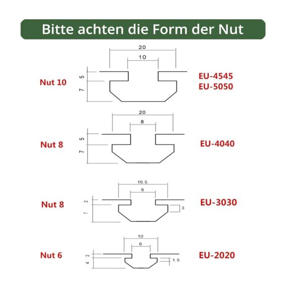 T-Nut-Muttern 100 Stück - Nutensteine Nut 8 M6 Set | Hammermutter für Aluminiumprofil | Vernickelter Kohlenstoffstahl | T Nutenstein Fastener für Extrusionsschlitz Systemprofil EU-3030 Serie