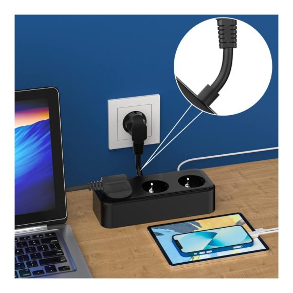 6-in-1 Steckdosenleiste mit 3-fach Steckdose und USB 5V/3.1A - Schwarz für Schlafzimmer Büro & Reisen