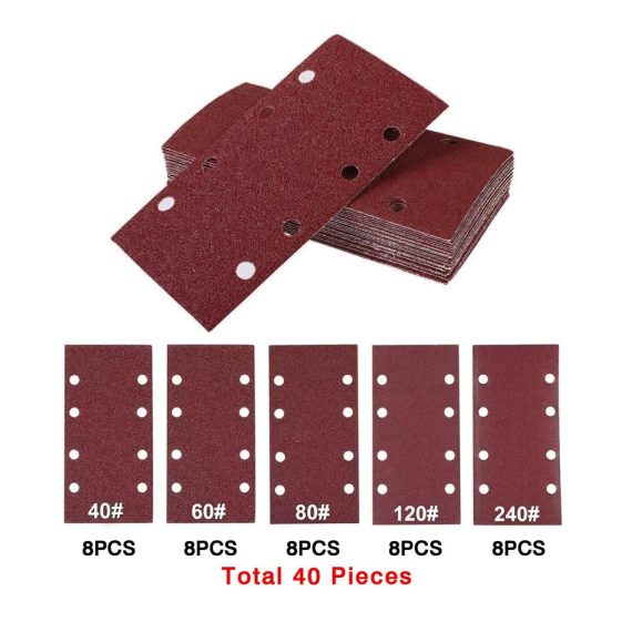 40-teiliges Schleifpapier-Set für Schwingschleifer - Körnungen 40/60/80/120/240 93 x 185 mm Klett 8-Loch Verschiedene Materialien