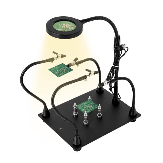 Lötsets & Lötstationen Magnetische Hilfe mit LED-Lupenlampe Flexible Metallarme und PCB-Säulenhalterung