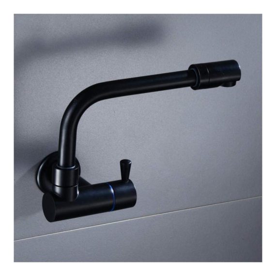 360 Degree Swivel Matt Black Copper Faucet - Wall Mounted Bathroom Basin & Mop Pool Tap