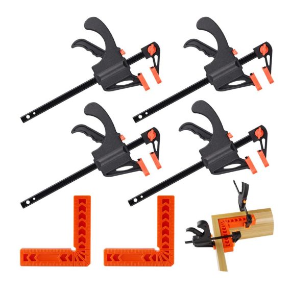 6 Stück Winkelspanner Set - Rechtwinklig Clip Positionierungsquadrate 90 Grad 4 Zoll F-förmige Stangenklemmen für Holzbearbeitung und DIY-Projekte