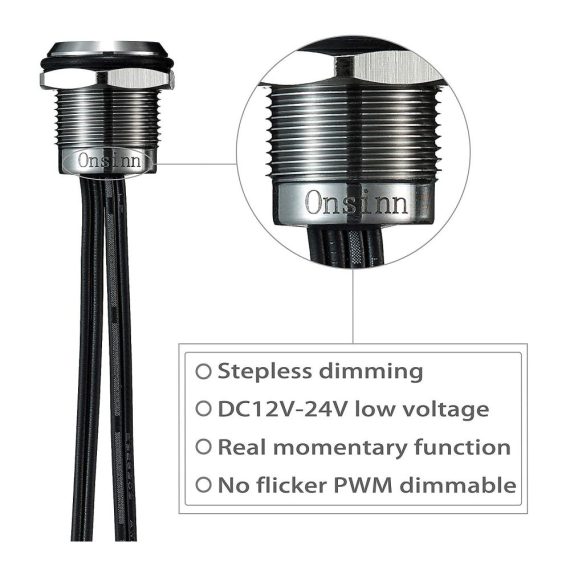 Dimmschalter mit Speicherfunktion und blauer LED DC12V/24V für 16mm Montageloch Silber segmentiert (1er Pack) - Onsinn Dimmschalter