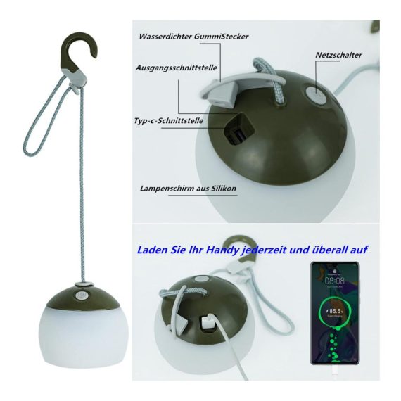 LED Campinglampe mit 320 Lumen 2 Farben 3 Lichtmodi Notstrombank (4000mAh) USB C Wasserdicht (IPX5) Wiederaufladbares Nachtlicht für Wandern Notfall Dekoration