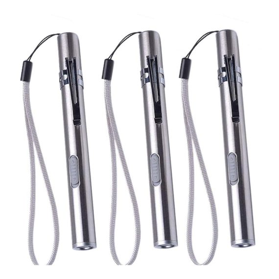 3er Set Wasserdichte wiederaufladbare Mini-LED-Taschenlampen aus Edelstahl mit Clip und USB-Kabel - Ideal für den medizinischen Gebrauch