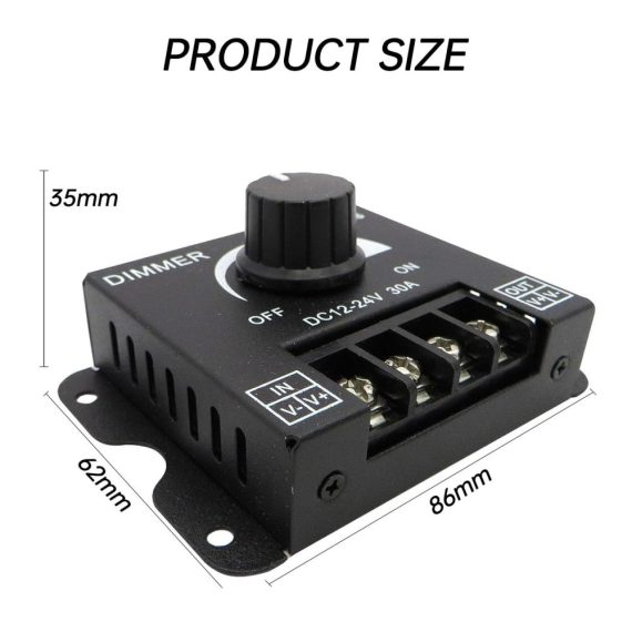 12V-24V 30A LED-Dimmer für einfarbige LED-Streifen - PWM Regler für Schwarz Knopfsteuerung & Helligkeit | Band-Beleuchtung bis zu 144W