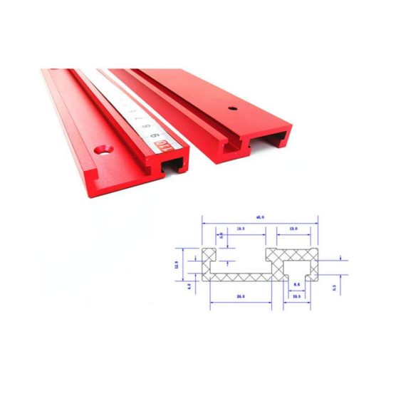 45 Typ T-Schiene - Aluminium Führungsschienen 1000mm für Holzbearbeitung mit Rot eloxierter Oberfläche
