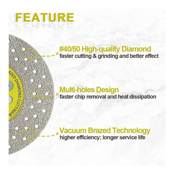 Diamant-Trennscheibe 125mm - Hochleistungs Vakuumgelötet für Marmor Granit Beton & Porzellanfliesen - Doppelseitige Diamantscheibe mit M14 Gewinde von SANLEETEK