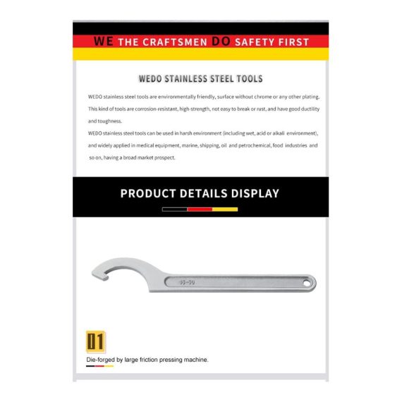 Edelstahl Rollgabelschlüssel WEDO - Korrosionsbeständig Rostfrei Langlebig - 68-75 mm 242 mm Länge