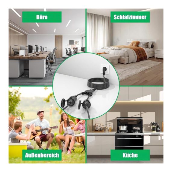 5m Verlängerungskabel mit Doppelstecker für Outdoor-Steckdosen - Schwarz 15mm² Stromkabel 2-fach Steckdose inklusive