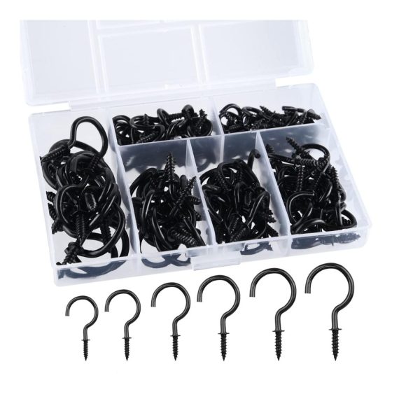 130 Stück Schwarz Metall Schraubhaken Set - Cup Haken in Multi Größen für Pflanzen und Becher