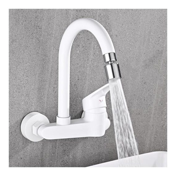 360° Schwenkbarer Weißer Küchen-Wandarmatur Wasserhahn mit Touch-Funktion Hochwertige Messing Spülarmatur für die Küche