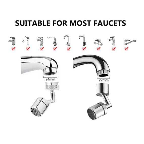720° Universal Strahlregler 2 Stück - Drehbarer Luftsprudler für Wasserhahn mit 22mm Innengewinde und 24mm Außengewinde in Küche/Bad