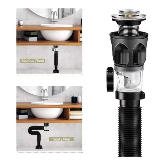 Flexibler Siphon für Waschbecken & Spülen | Geruchsdichter Ablaufschlauch mit Pop-Up-Filter | Erweiterbar auf 300-1000mm