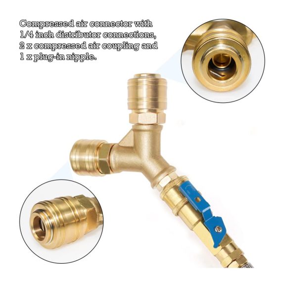 Druckluftverteiler 2-fach mit 1/4 Inch Brass Kupplungen - Hochwertiger Luftverteiler mit NW 7 Außengewinde Luftweiche und Y-Verteiler für effiziente Druckluftverbindungen