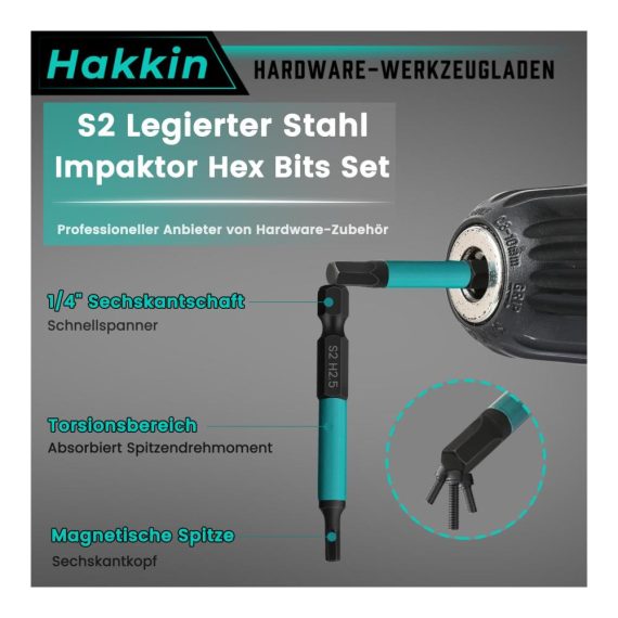 20-teiliges Hex Schlagschrauber Bits Set extra lang (25-60mm) - für Akkuschrauber Magnetische Bithalter Sechskant Impact Schraubendreher Sortiment 1/4 Zoll S2 Bitsatz - ideal für professionelle und Heimwerkerarbeiten
