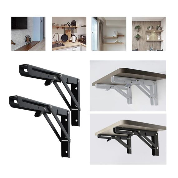 2 Stück Klappbare Regalträger & -stützen für Wandmontage | Platzsparende Klapphalterungen für Büro- und Klapptische (200 mm) – Robuste Klappwinkel für effiziente Regalhalterung