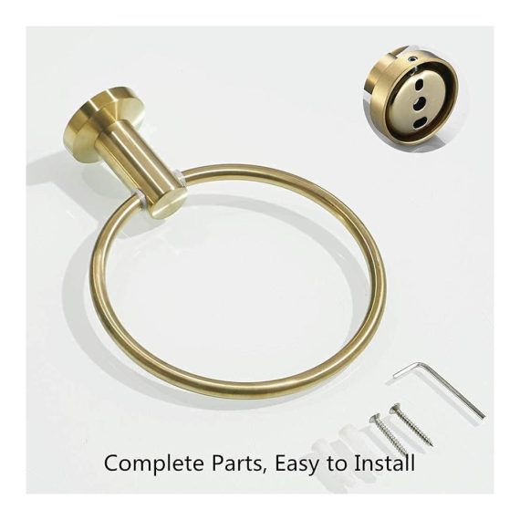 Goldener Handtuchring aus gebürstetem Edelstahl für Bad und Küche - Wandmontage ohne Bohren eleganter Handtuchhalter für Dusche und Gäste-WC