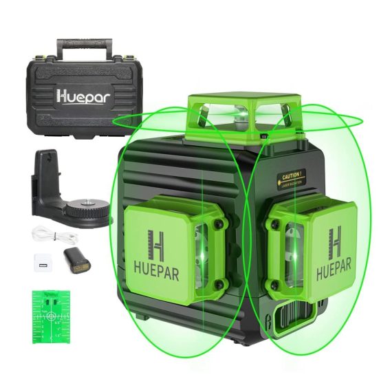 Grüner 360° Kreuzlinienlaser B03CG Pro mit Lithium-Ionen Akku Selbstnivellierung Typ C Ladeanschluss und Hartschalenkoffer – Lasermessgerät & Zubehör
