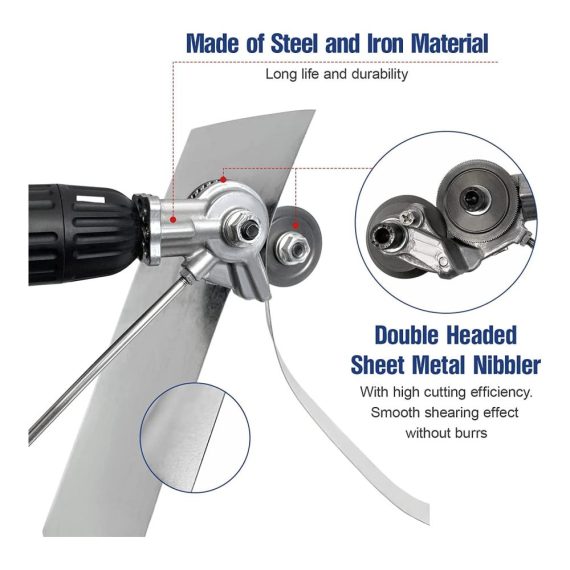 Elektrische Knabber-Blechschere mit Koffer für Akkuschrauber – Metal Nibbler Drill Attachment zum präzisen Schneiden von Eisen Weißblech Stahl & Kupfer