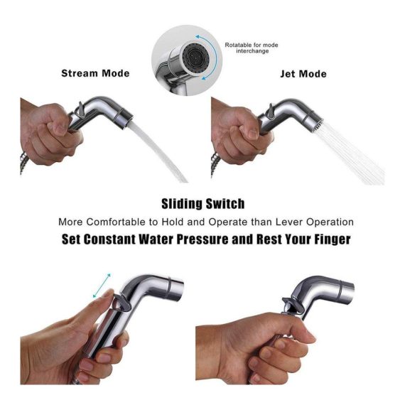 Bidet-Armaturen Chrom Doppelfunktion Toiletten-Sprühgerät Wandmontage inkl. Hand-Bidet-Sprühset für persönliche Hygiene - Kaltes Wasser ohne Halterung