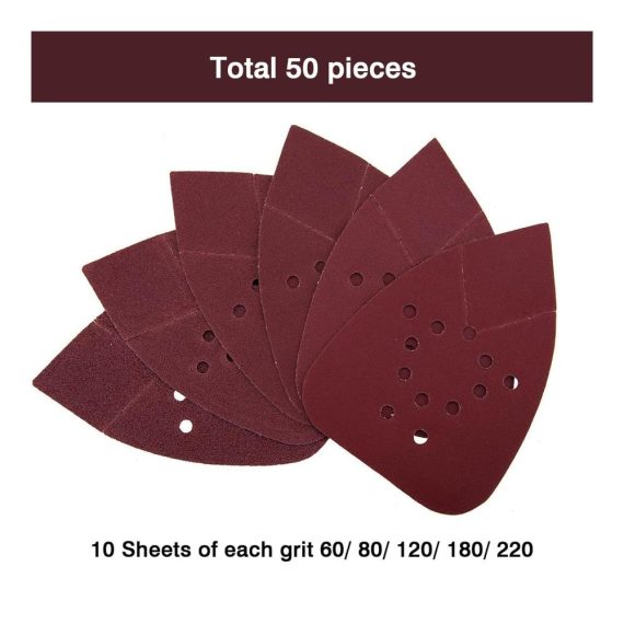 Deltaschleifer Schleifpapier Set - 50-teilig 135 x 95mm Klett 12-Loch Körnung 60-220 für Holz Metall Polieren & Schleifen
