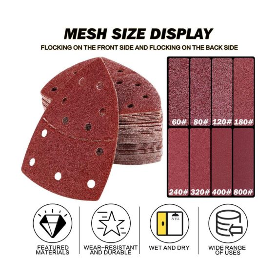 80-teiliges Schleifpapier-Set für Dreieckschleifer und Multi-Sander Hook and Loop Assorted Grit Grades 60-800 Passend für Bosch PSM 100A PSM 200 AES PSM 18 & Oscillating Multi-Tool