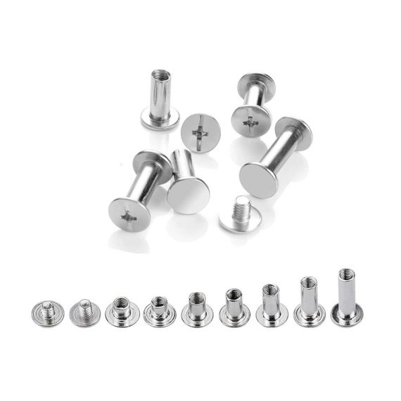 220 Stück Rändelschrauben & Chicago-Bindungssätze - Metall-Rundkopf Buchschrauben für Buchbinderei Lederdekoration & Gürtel - 7 Größen in Silber - Schraubnieten in praktischer Plastikbox