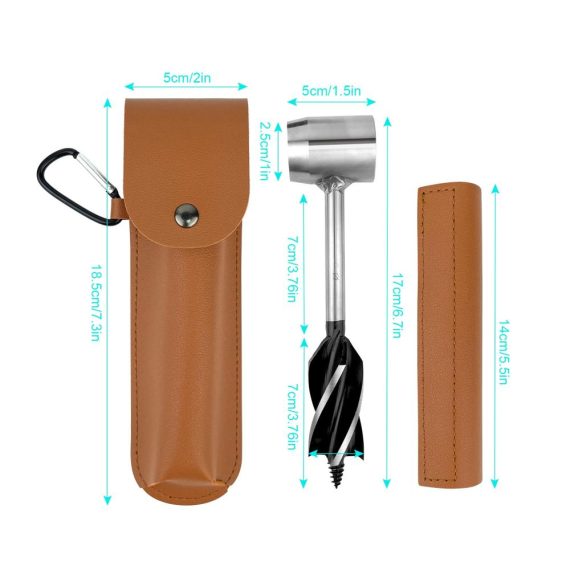 Holzbearbeitungs-Set Manueller Schneckenbohrer mit Lederhülle Baggerschnecke Schraubenschlüssel - Effizientes Handbohrmaschinen-Kit für Holz Bushcraft und Survival