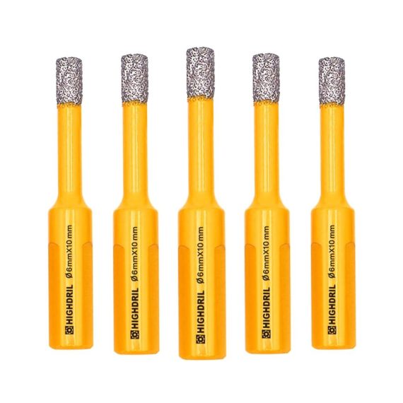 5-teiliges HIGHDRIL Diamantbohrer-Set 6mm Dreiecksschaft für Beton Granit Marmor Glas Feinsteinzeug & mehr