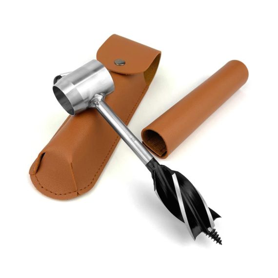Holzbearbeitungs-Set Manueller Schneckenbohrer mit Lederhülle Baggerschnecke Schraubenschlüssel - Effizientes Handbohrmaschinen-Kit für Holz Bushcraft und Survival