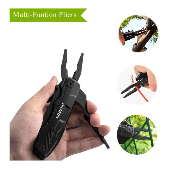 Multifunktionales ORSIFOW Taschenmesser 13-in-1 Multitool mit Zange Klappmesser Dosenöffner Schraubendreher und Mini LED-Taschenlampe – Ideales Camping- und Wanderausrüstungswerkzeug