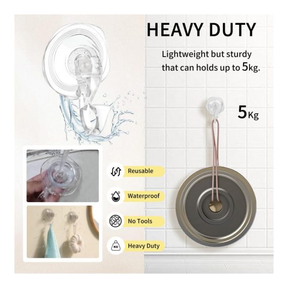 Bademantel- & Handtuchhaken 4er Set - Extra Starke Saugnäpfe bis 5KG - Ohne Bohren für Dusche Bad Küche Fenster - Transparente Mehrzweck Saughaken mit Wandhaken für Handtücher