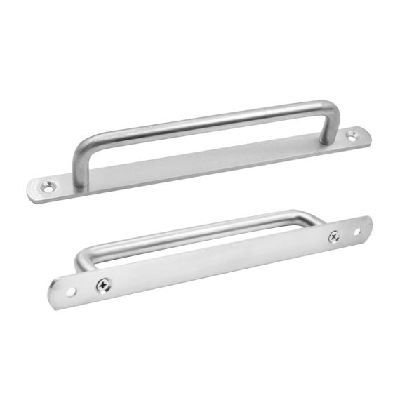 Edelstahl Türknöpfe Set – 2 Stück Push-Pull Türgriffe für Küche Badezimmer Schrank Garage Schuppen Scheune – Metallplatten inklusive (16 x 19 cm