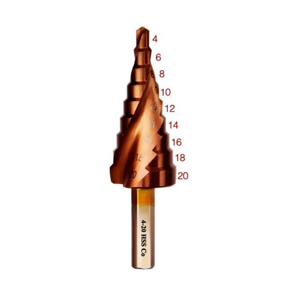 Stufenbohrer Set 4-20 mm HSS M35 Kobalt | Spiralnut Großer Pagoden-Stufenbohrer | Senker & Reibahle | Dreieck-Griff | Bohrsenkung für präzise Löcher