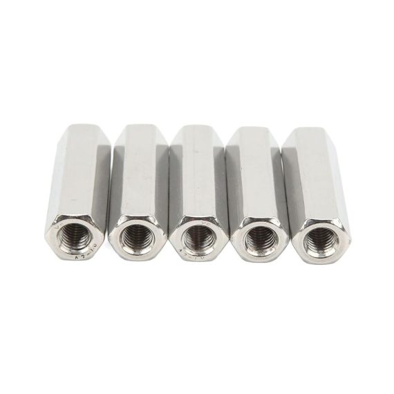 M10 x 15 Sechskantmuttern & Muttern - 5er Pack 60mm Länge Metrische Kupplungsmutter aus 304 Edelstahl mit Vollgewinde für Maschinenschrauben