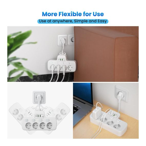 4-fach Steckdosenleiste mit USB C einzeln schaltbar wandmontiert - Weiß