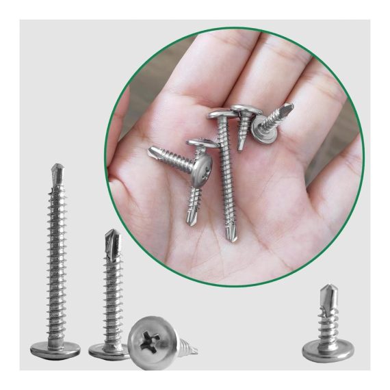 Blechschrauben-Set 235 Stück M4.2 Selbstschneidende Bohrschrauben mit großem gewölbtem Kopf aus Edelstahl – Selbstbohrend Selbstschneidend mit praktischer Box – Größen M4 * 38mm/32mm/25mm/19mm/16mm/13mm