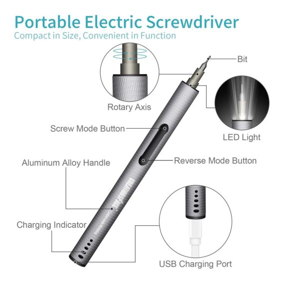20-teiliges tragbares Mini-Elektro-Schraubendreher-Set Kabellos wiederaufladbar mit 3 LEDs Präzisions-Schraubendrehern – Ideal für Telefon Uhr Kamera Laptop & Spielzeug