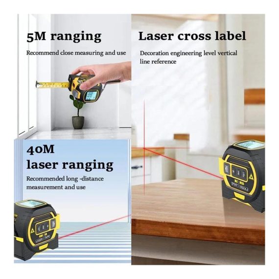 3-in-1 Infrarot-Laserband Messwerkzeug mit LCD-Display - Präzise Maßbänder für Messbereich Volumen und Entfernungen