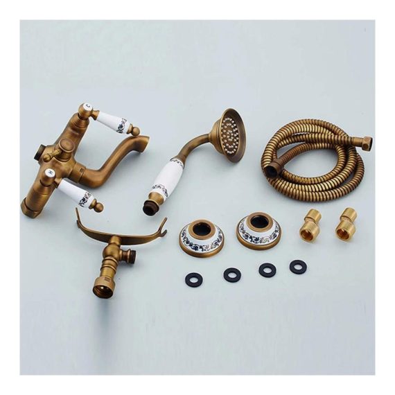 Antike Bronze Wand-Duscharmatur für Badewannen & Duschsysteme mit Handbrause Zweigriff Messing Wannenarmatur Keramikkartusche Wandhalterung - Aufputz Wannenmischer & Dusche Set