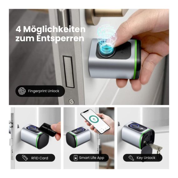 AVATTO Smart Elektronisches Türschloss - 60mm (30/30) mit Fingerabdruck Schlüssel IC-Karte Smart Life App Bluetooth - Zylinderschloss für sichere und bequeme Türkontrolle